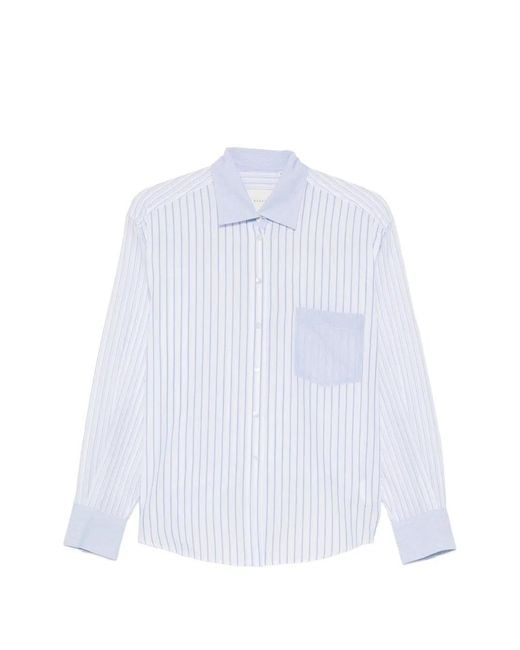 Xacus White Dalia Striped-Pattern Chest-Pocket Shirt
