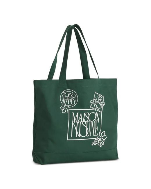 Maison Kitsuné Green Art Nouveau Stamp Tote Bag