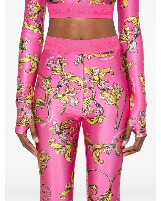 Versace Jeans Couture Pink Barocco-Print Leggings
