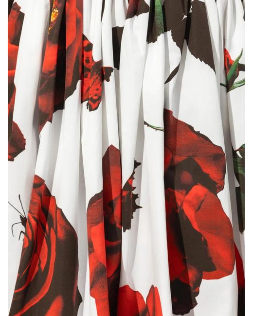 McQueen Rose Print Flared Mini Dress