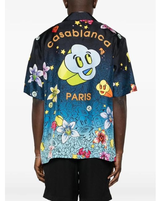 Casablanca Blue Floral-Print Shirt for men