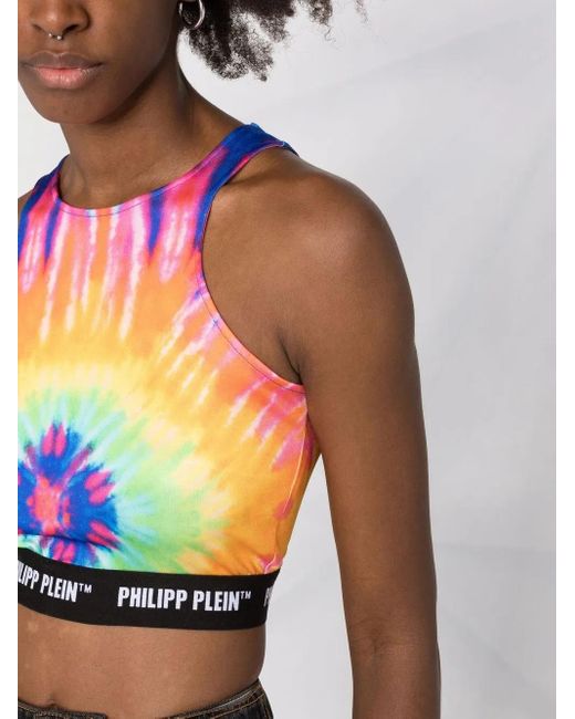 Philipp Plein Blue Tie Dye-Print Cropped Top
