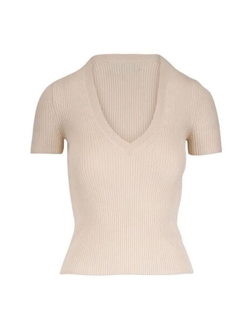 Nili Lotan White Italia Ribbed V-Neck T-Shirt