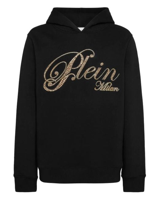 Philipp Plein Black Hoodie À Ornements Strassés for men