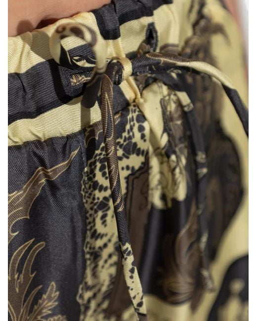 Ganni Natural Graphic-Print Silk Trousers