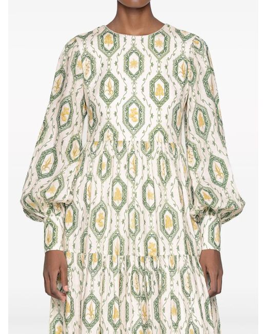 Agua Bendita White Nuez Calado Maxi Dress