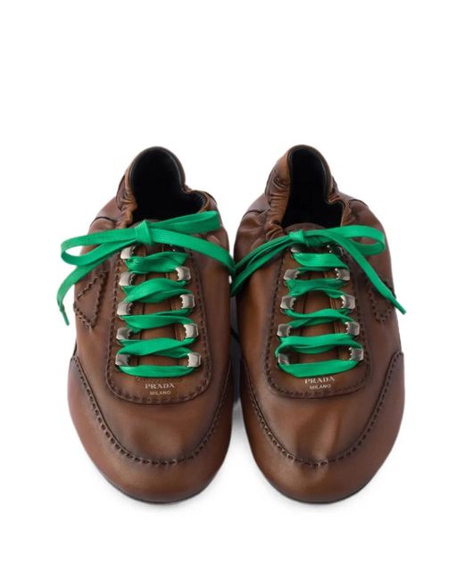 Prada Brown Collapse Antiqued Nappa-Leather Sneakers With Hooks for men