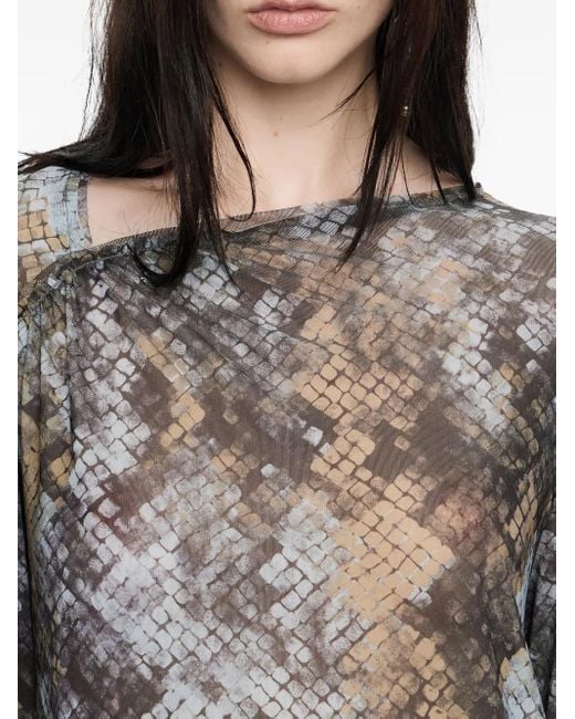 Bimba Y Lola Gray Snake-Print Asymmetric Top
