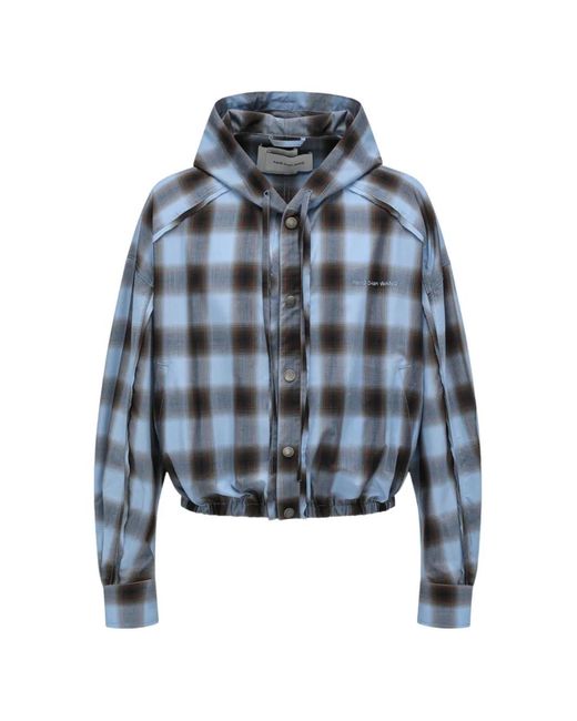 Feng Chen Wang Blue Check-Pattern Hooded Jacket