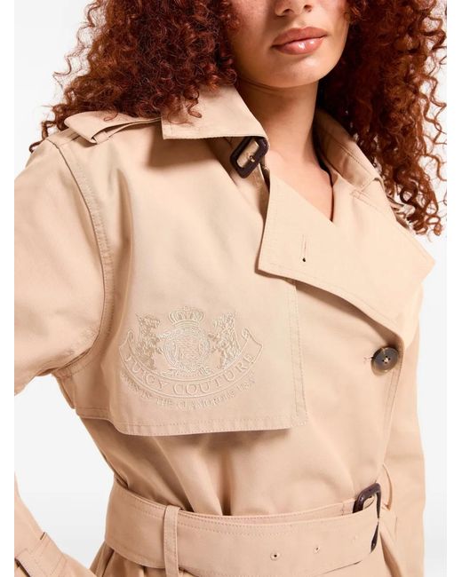 Juicy Couture Natural Logo-Embroidered Double-Breasted Trench Coat