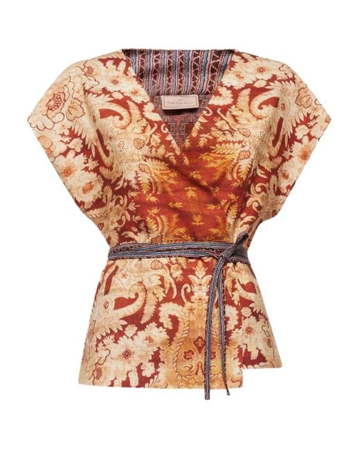 Pierre Louis Mascia Top Met Bloemenprint En V-Hals in het Orange