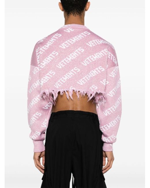 Vetements Pink Lamé-Pullover aus Logo-Jacquard