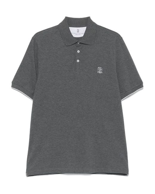 Brunello Cucinelli Gray Logo-Embroidered Polo Shirt for men