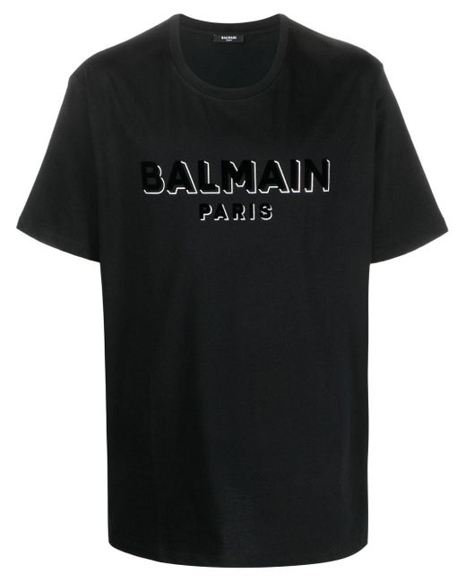 Camiseta con logo estampado Balmain de hombre de color Black