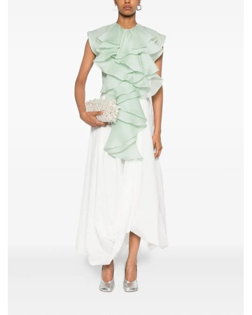 Viktor & Rolf Green Layered-Ruffle Silk Top