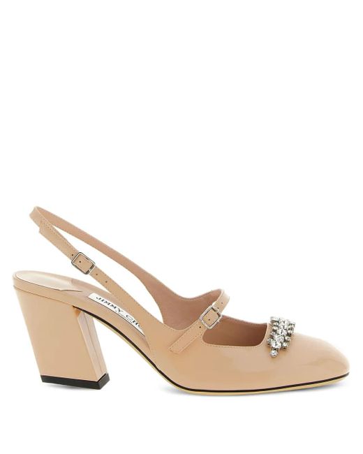 Jimmy Choo Natural Belinda Slingback-Pumps mit Kristallen 70mm