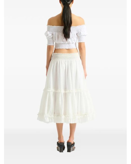Balmain White Poplin Off-The-Shoulder Top