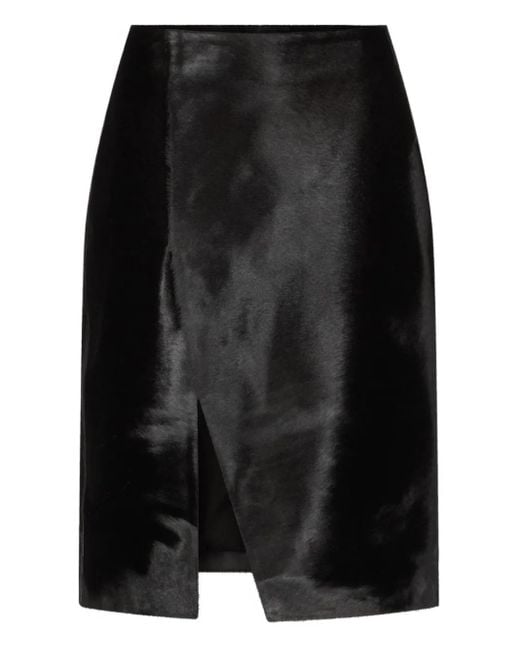 Loulou de Saison Black Myra Asymmetrical Pony-Effect Leather Midi Skirt