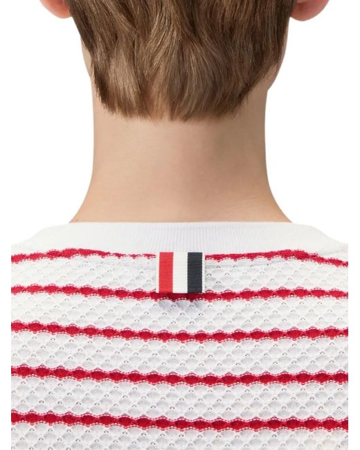 Thom Browne White Striped Honeycomb-Rib T-Shirt