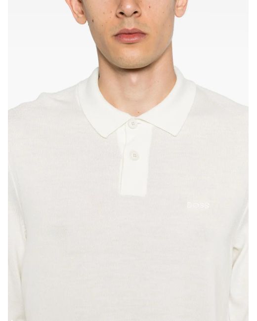 Boss White Logo-Embroidered Virgin Wool Blend Jumper for men