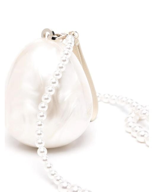 Simone Rocha White Micro Egg Bag W/ Pearl Crossbody Bags