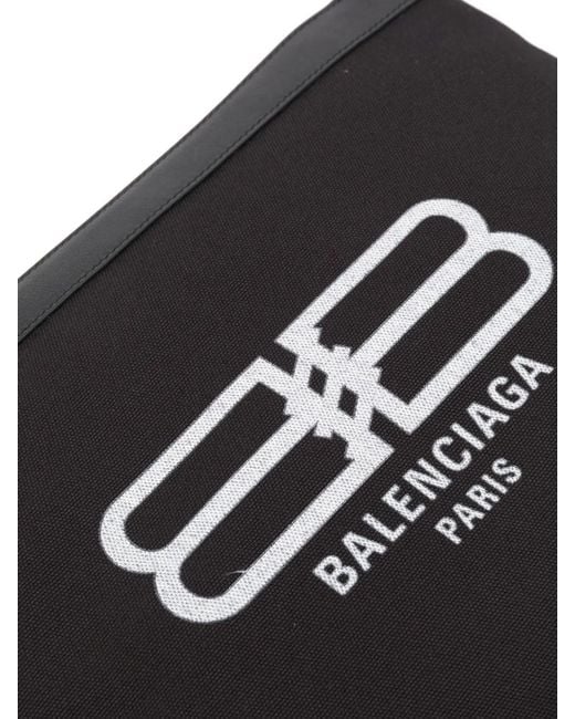 Balenciaga Black Logo-Print Canvas Pouch for men