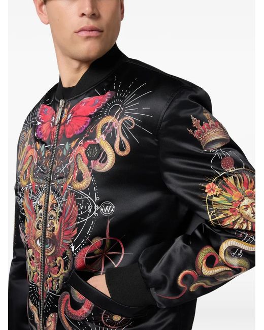Philipp Plein Black Skull-Print Bomber Jacket for men