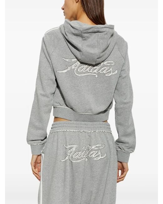 Adidas Gray Logo-Embroidered Zip-Up Hoodie