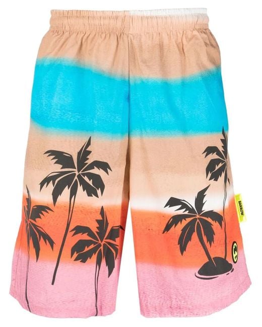 Barrow Blue Palm-Tree Print Bermuda Shorts for men