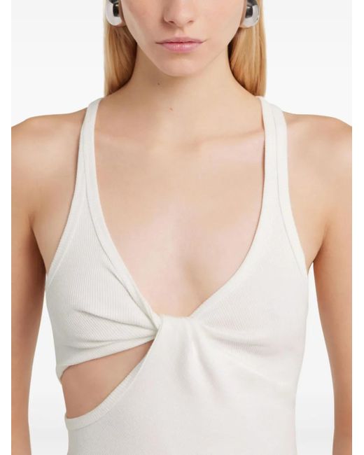 Courreges White Twist-Detail Top With Deep V-Neckline