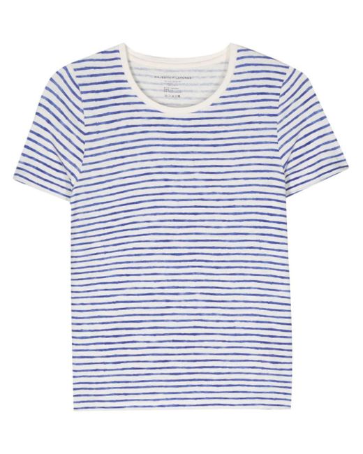 Majestic Filatures Blue Round-neck Striped T-shirt