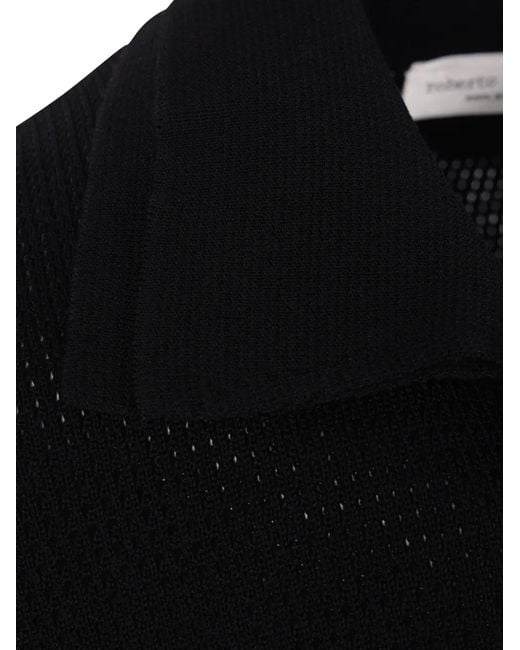 Roberto Collina Black Open-Knit Short-Sleeve T-Shirt for men