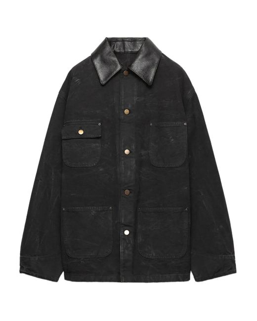 Veste En Coton À Col En Cuir Prada en coloris Black