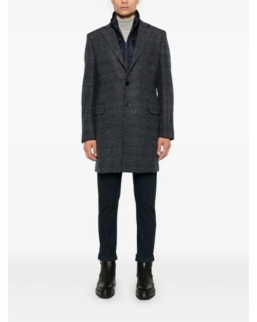 Fay Black Tartan-Check Double Coat for men