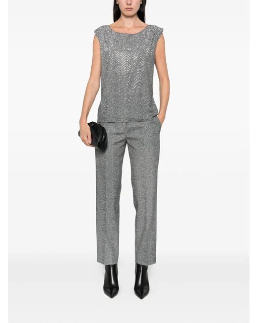 Ermanno Scervino Gray Herringbone-Pattern Sequin-Embellishment Top