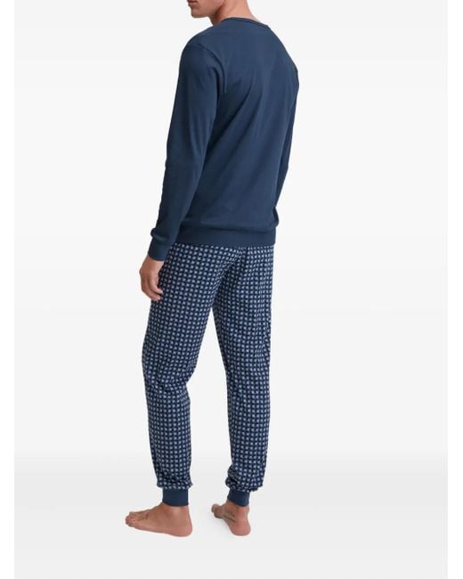 Calida Blue V-Neck Chest-Pocket Pyjama for men