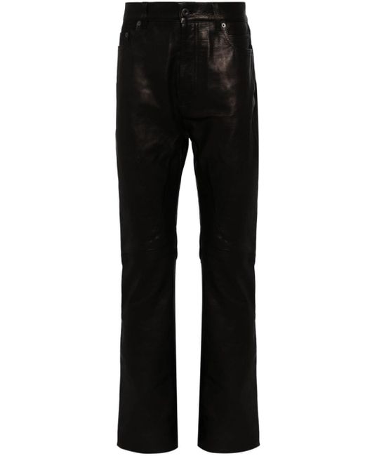 Rick Owens Black Leather Straight Trousers for men