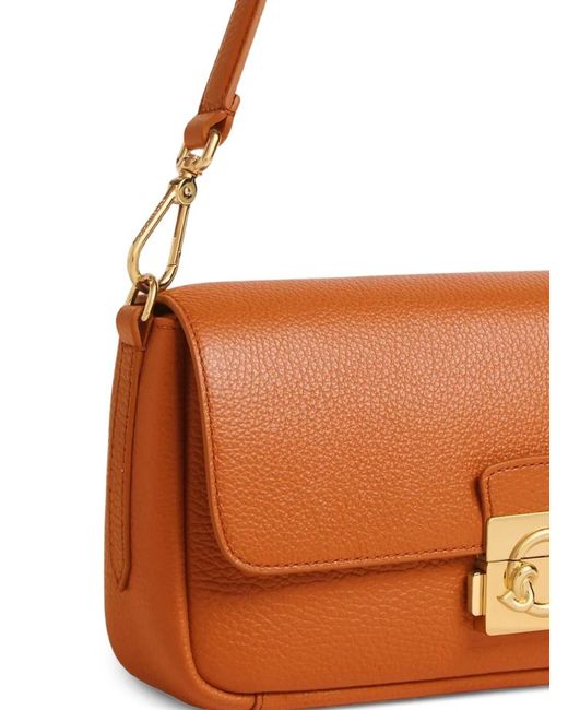 Coccinelle Brown Medium C-Me Lock Pebbled Leather Shoulder Bag
