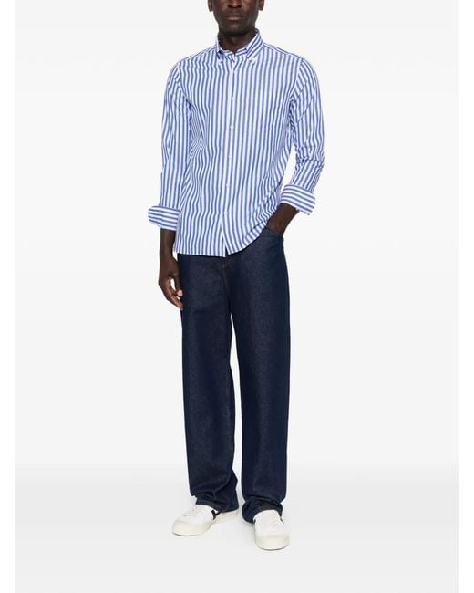Truzzi Blue Vertical-Stripe Button-Down Shirt for men
