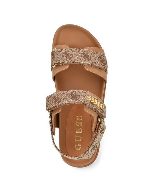 Guess Brown Florizy2 Monogram-Print Touch-Strap Sandals
