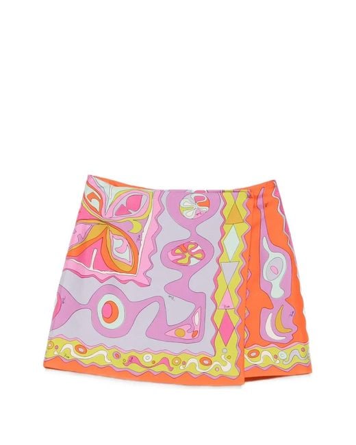 Emilio Pucci Pink Iride-Print Silk Mini Skirt