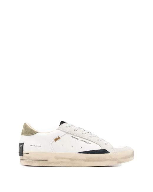 Crime London White Sk8 Deluxe Lace-Up Leather Sneakers for men