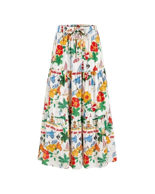 Seafolly White Maxi Viva Vacation Tiered Floral-Print Skirt
