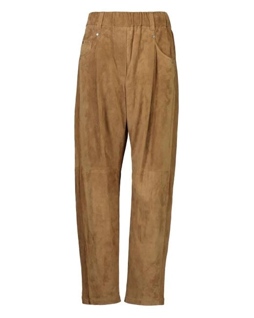 Brunello Cucinelli Natural Pull-On Suede Trousers