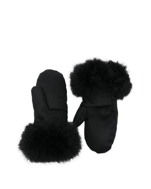 Liska Black Fur Trim Gloves