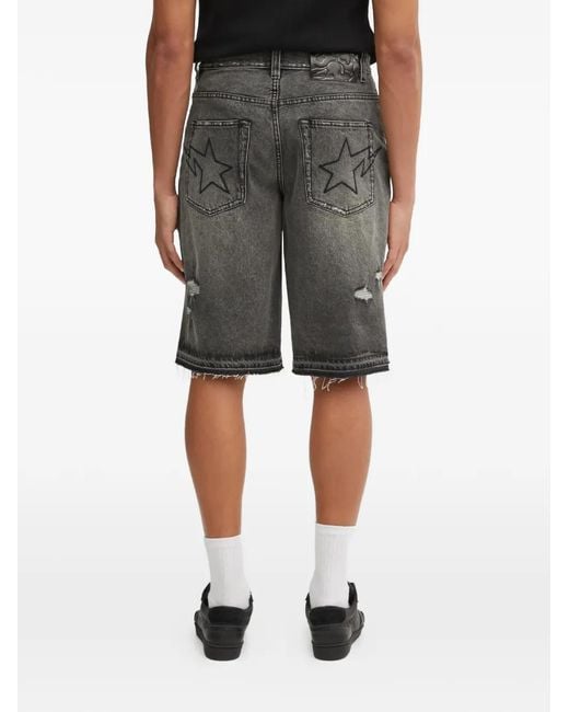 A Bathing Ape Gray Distressed Star-Print Shorts for men