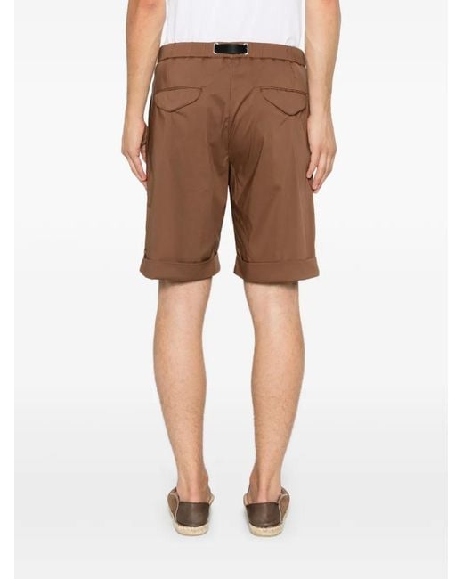 White Sand Brown Belted Turn-Up Shorts for men