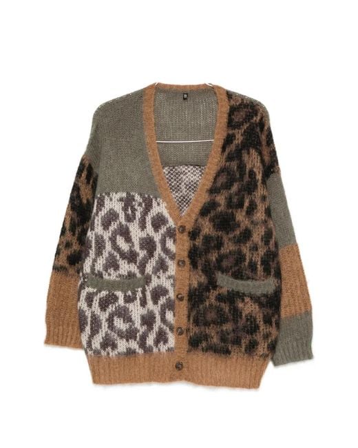 R13 Brown Leopard-Pattern Cardigan