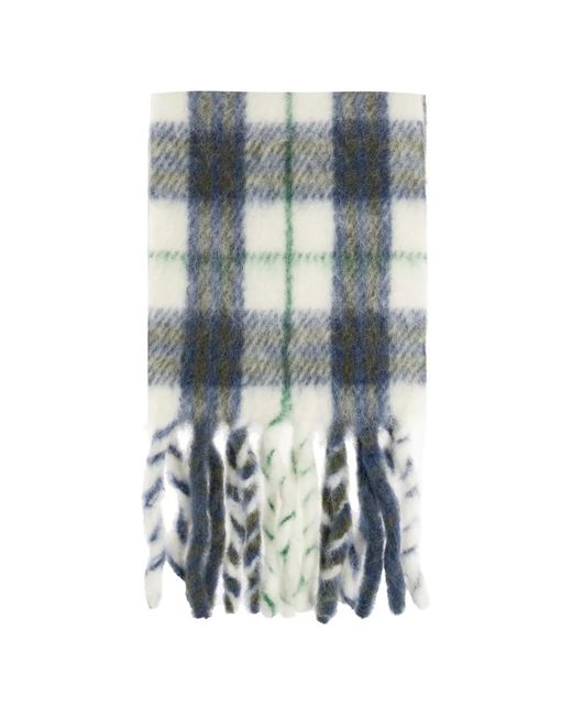 Burberry Blue Check-Pattern Fringed Scarf
