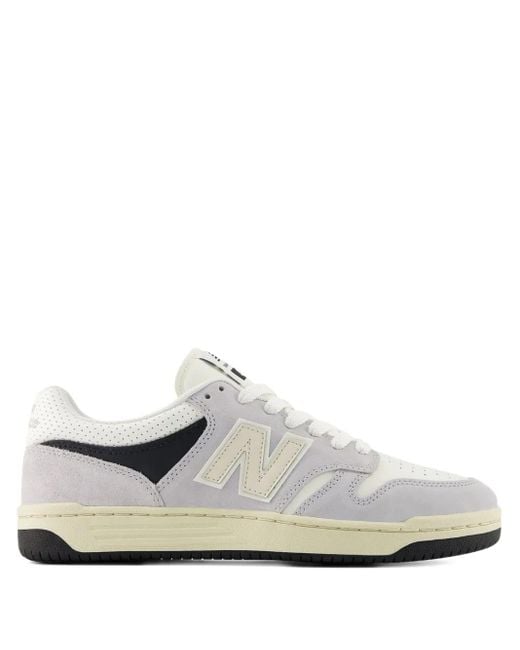 New Balance White 480 Leather Suede Trainers